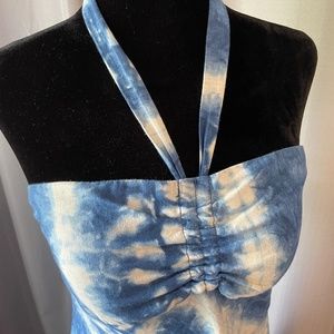 Ralph Lauren Blue Label Shibori Indigo Tie Dye Linen Halter Dress Size Small